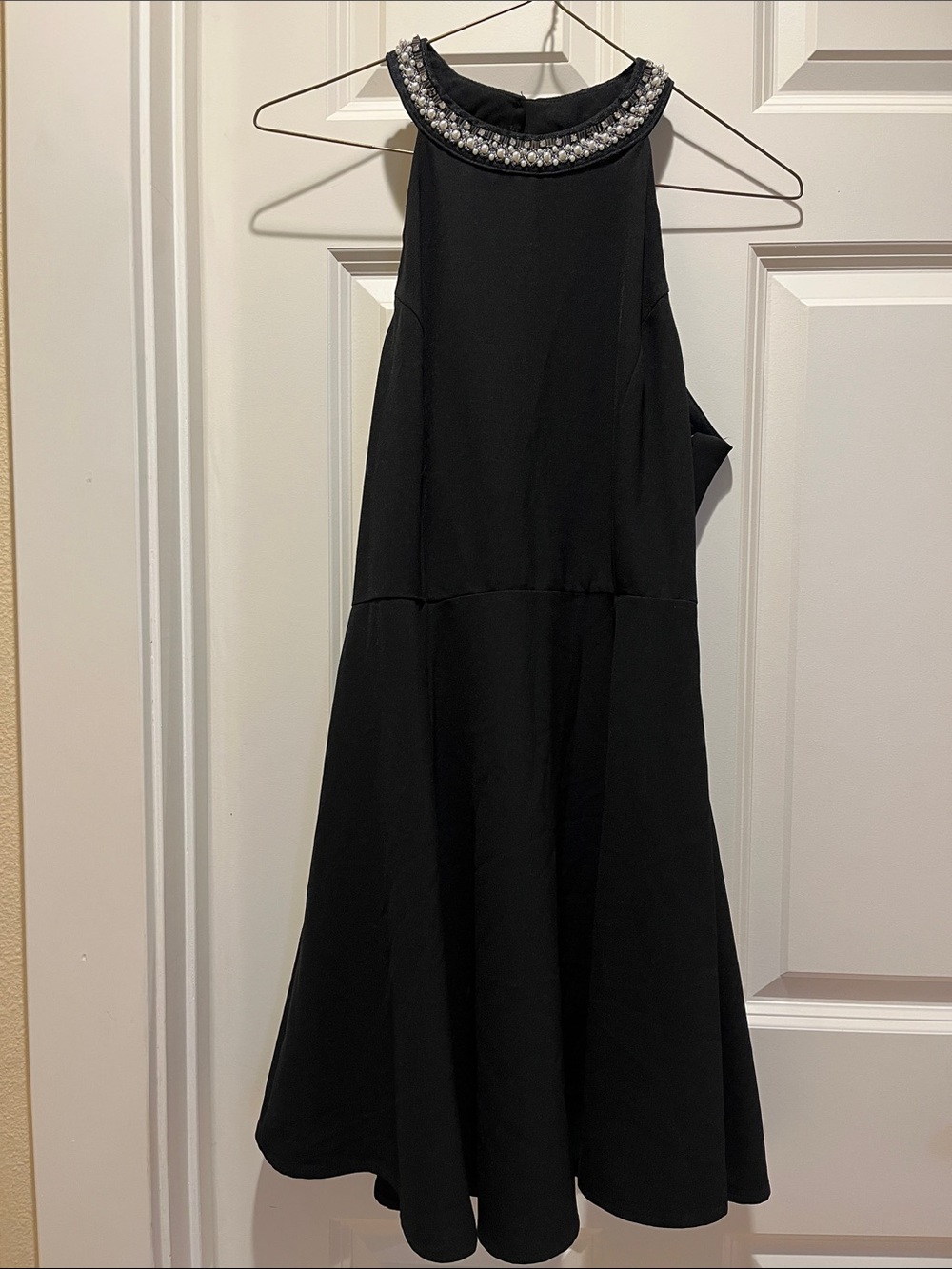 Embellished Halter Midi Dress in Black